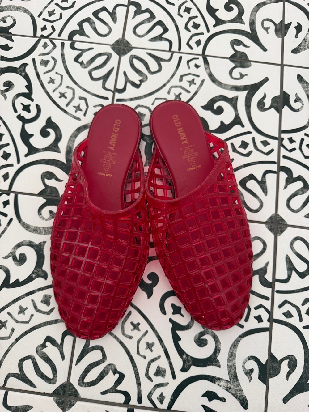 Old Navy Red Jelly Lattice Slip-On Mules